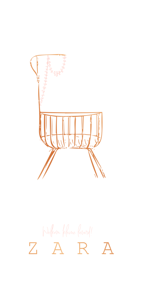 Geboortekaartje met handgetekende wieg