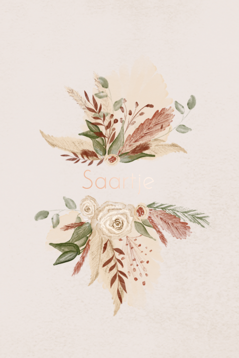 Vintage geboortekaartje met droogbloemen