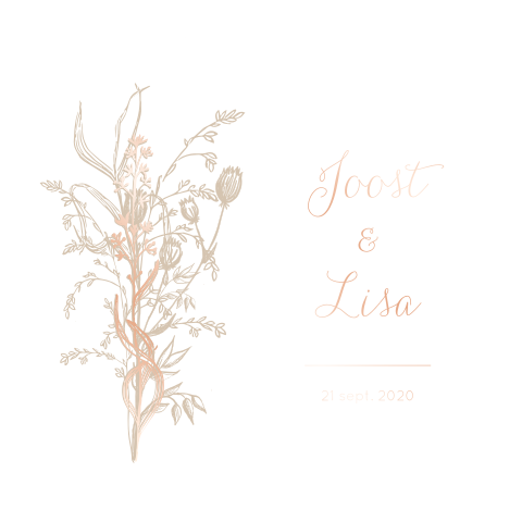 Chique trouwkaartje met zandkleur droogbloemen