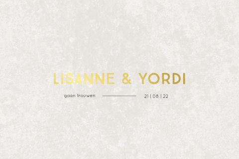 Liggende trouwkaart zand met goudfolie