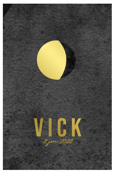 Stoer geboortekaartje jongen maanstand groen koperfolie