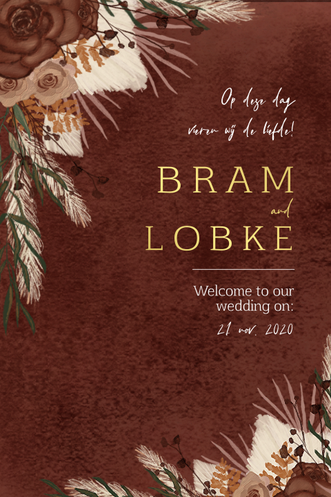 Chique trouwkaart met bloemen droogbloemen