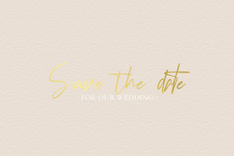 Minimalistische save the date met zandkleur achtergrond