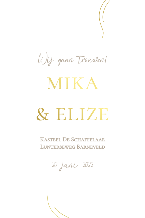 Kalkpapier trouwkaart voorkaart goudfolie M&L