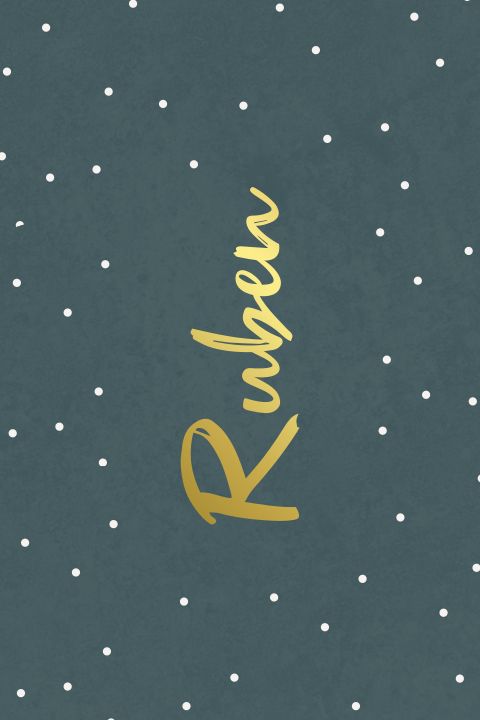 Groenblauwe kerstgeboortekaart met stippen en goudfolie