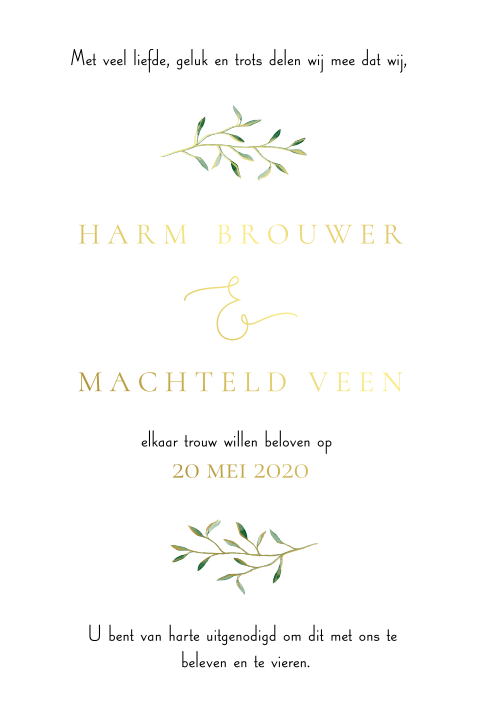 Trouwkaartje voor in pocketfold