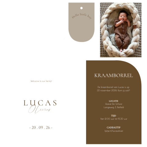 Geboortekaart set jongetje met lakzegel en label