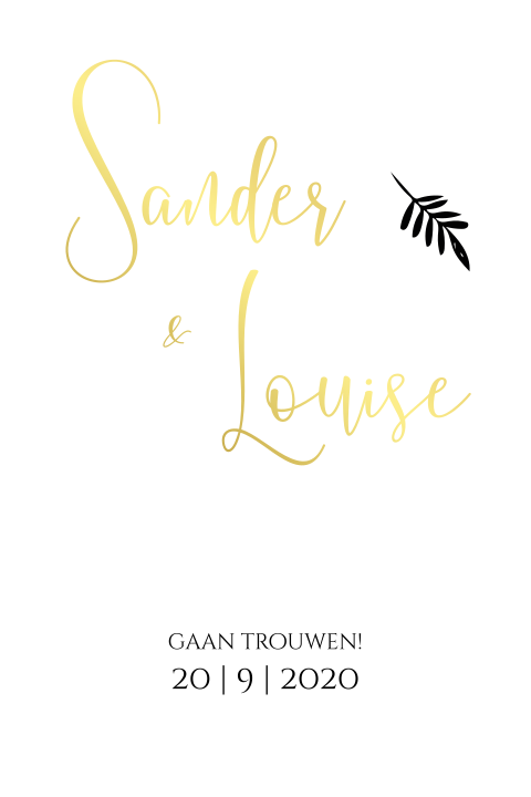 Minimalistisch trouwkaartje met takjes en goudfolie