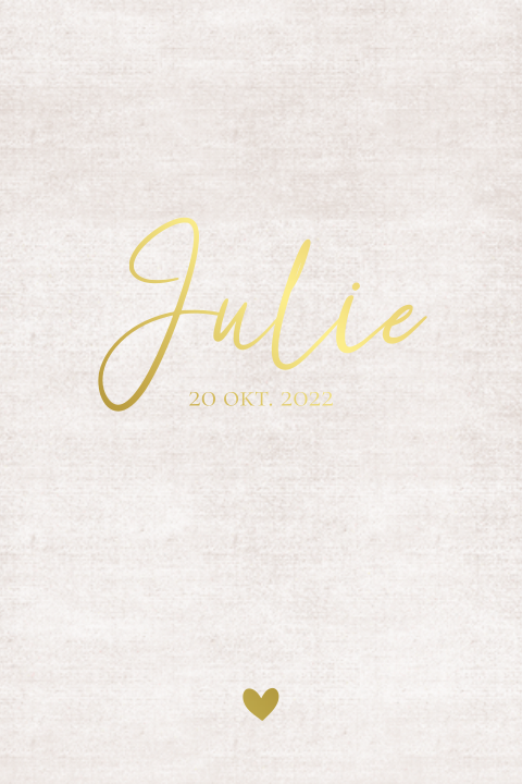 Dubbel staand linnenlook geboortekaartje met goudfolie