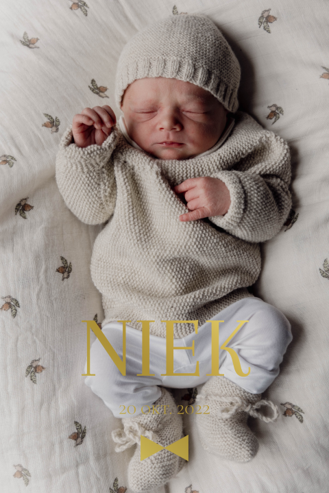 Lief geboortekaartje met goudfolie en foto