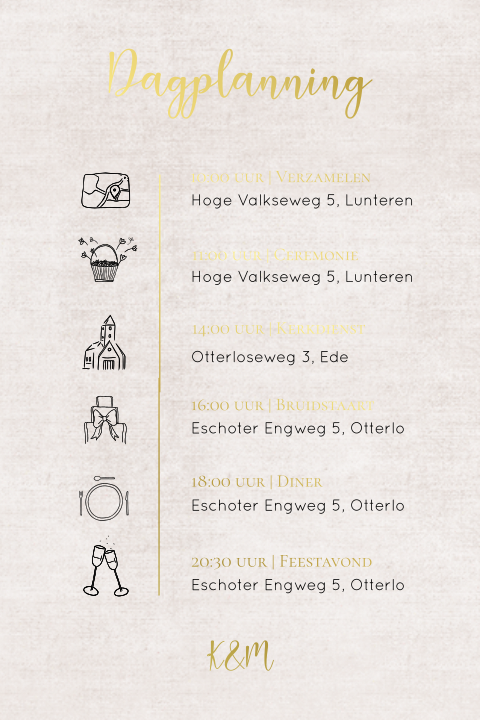 Linnenlook dagplanning met goudfolie en icoontjes