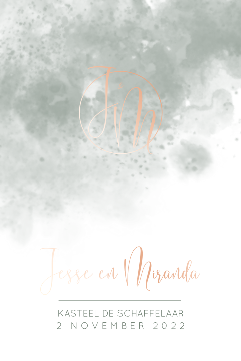 Trouwkaart met waterverf, trouwlogo en folie