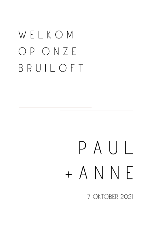 Minimalistisch zwartwit welkomstbord bruiloft