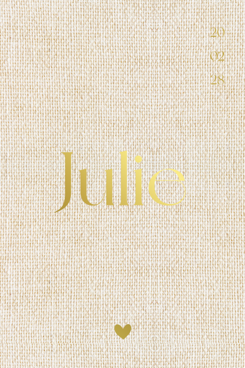 Dubbel geboortekaartje met linnenlook en goudfolie meisje