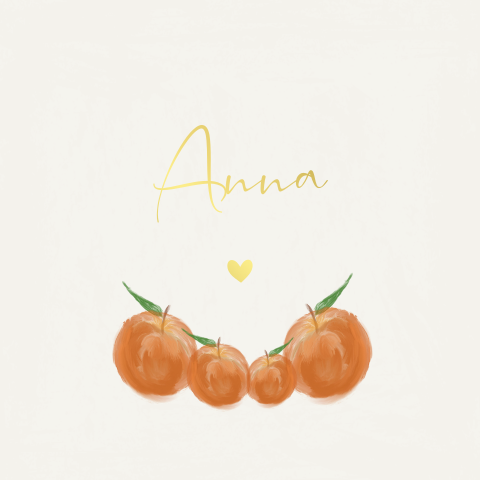 Meisjes geboortekaartje met perziken