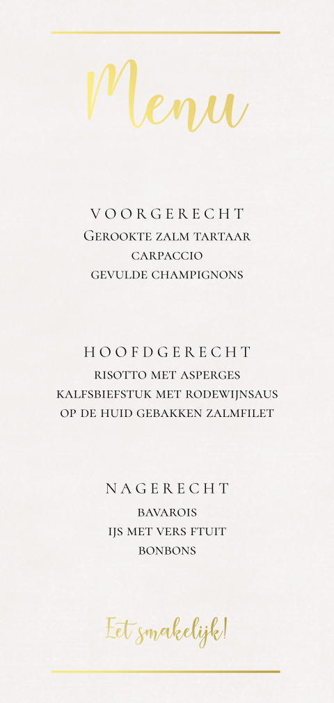 Menukaart bij linnen trouwkaart