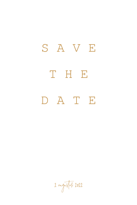 Witte minimalistische save the date met camel tekst