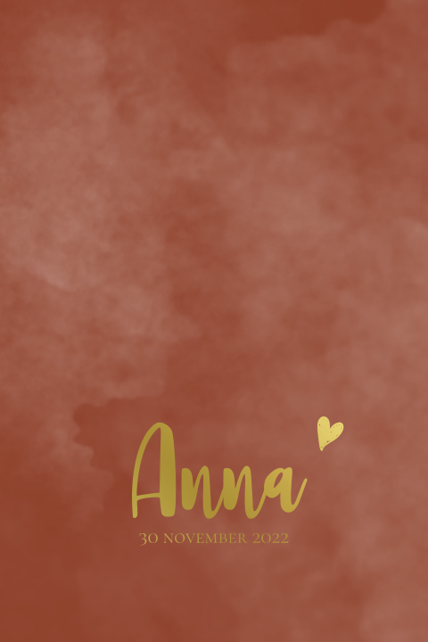 Lief geboortekaartje voor een meisje met roest en goudfolie