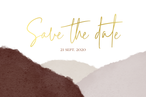 Save the date bordeaux met goudfolie en zandkleur