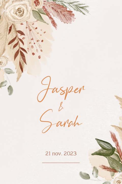 Tuinbord met droogbloemen en koper