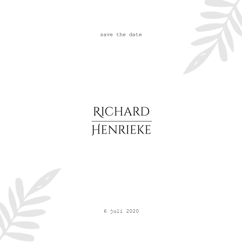 Minimalistische zwart witte save the date met takjes