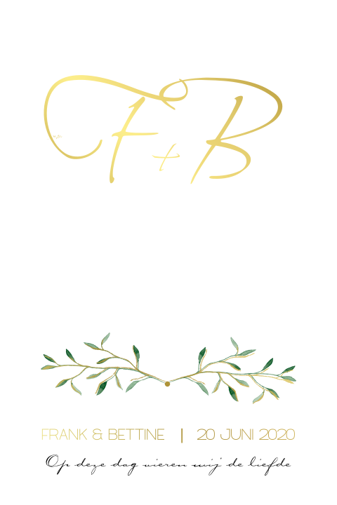 Botanisch trouwkaartje met takjes en goudfolie