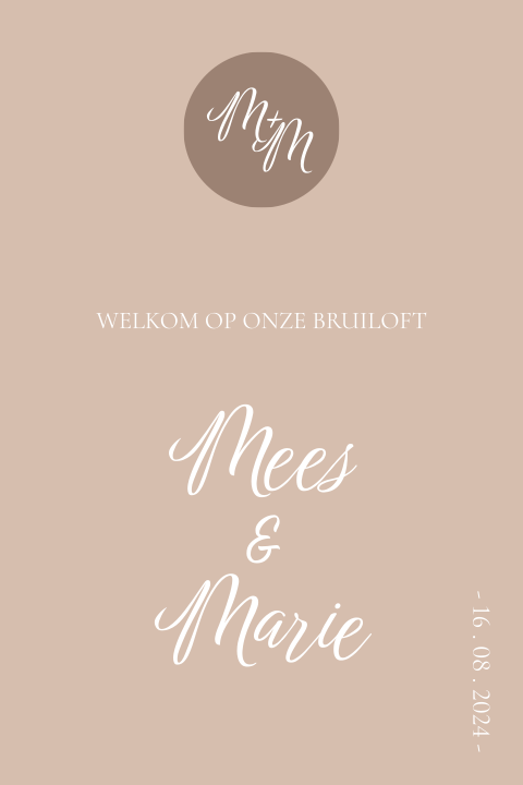 Welkomstbord roze met taupe