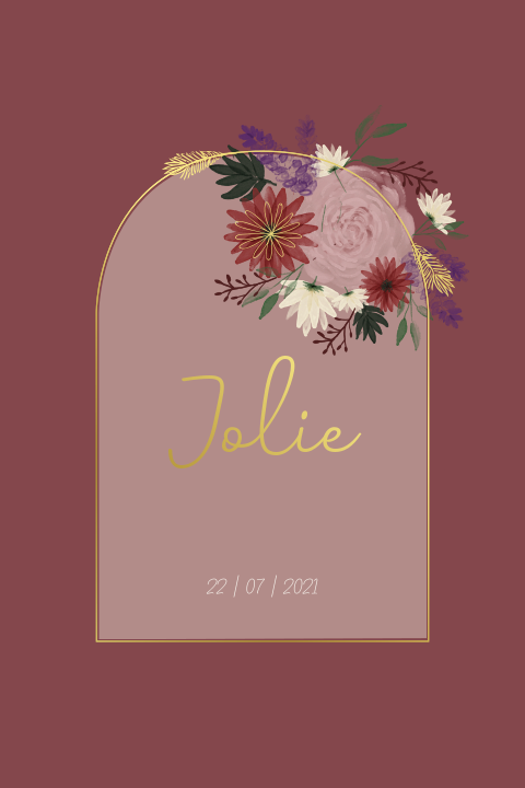 Lief geboortekaartje met bloemen en een abstracte vorm