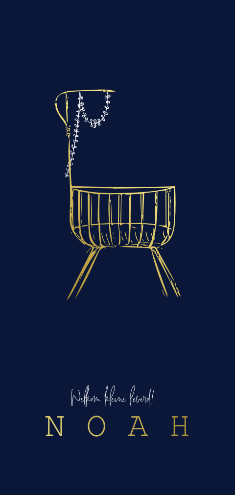 Geboortekaartje met handgetekende wieg jongetje