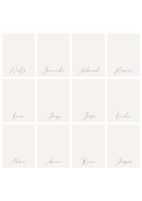 Naamkaartjes met sierlijke tekst