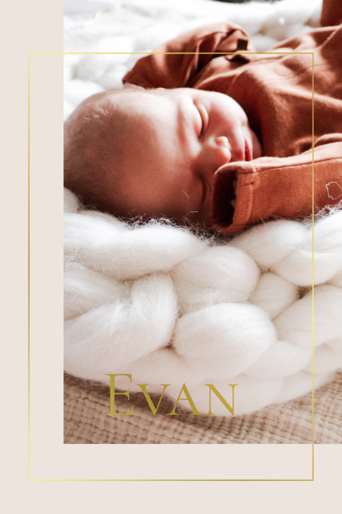 Mooi geboortekaartje jongetje met foto en goudfolie