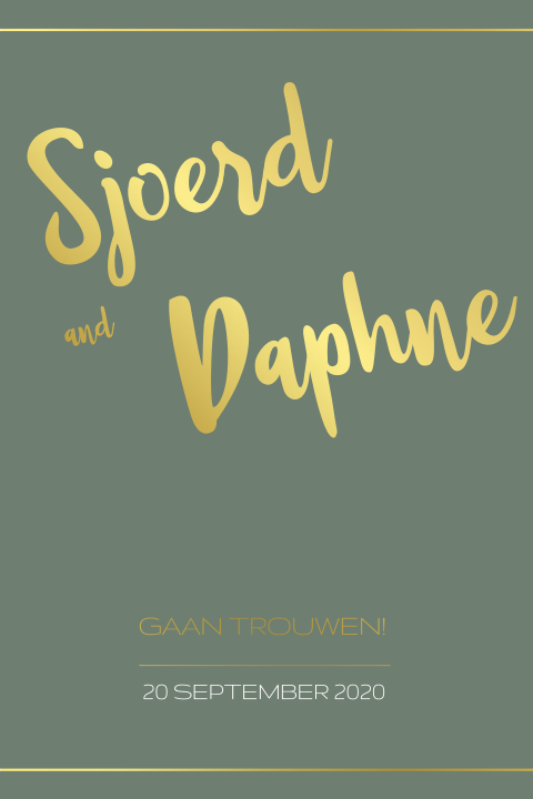 Trouwkaartje groen met goudfolie