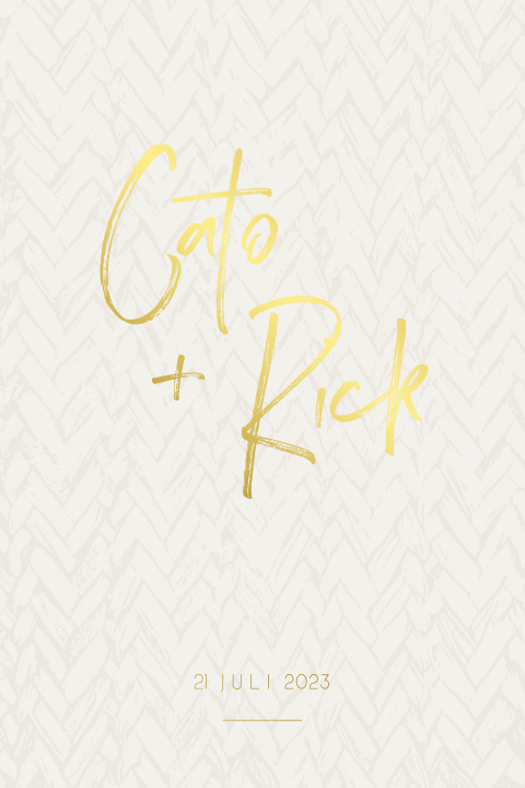 Zandkleur trouwkaart met patroon en goudfolie