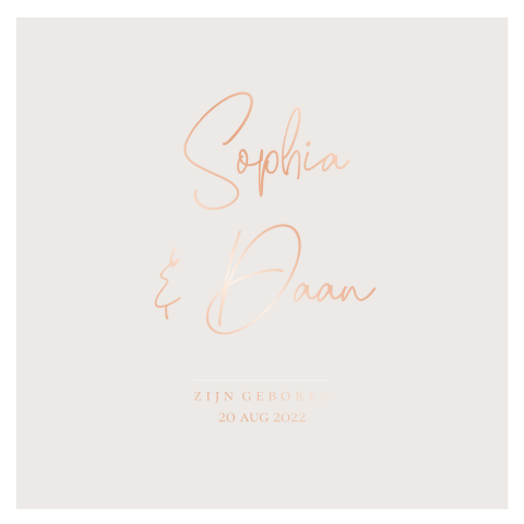 Minimalistisch geboortekaartje tweeling meisje of jongen