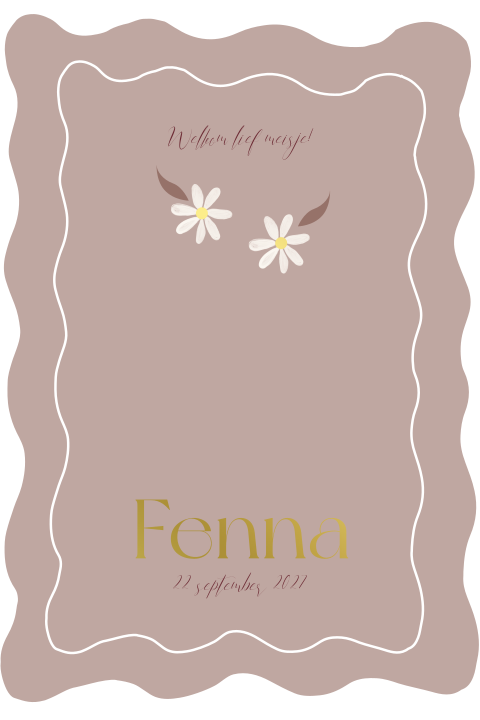 Geboortekaartje Fenna met bloemetje en golfjes
