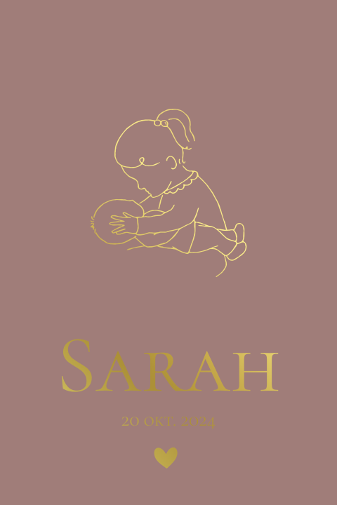 Meisjes geboortekaartje met lijntekening zusje.