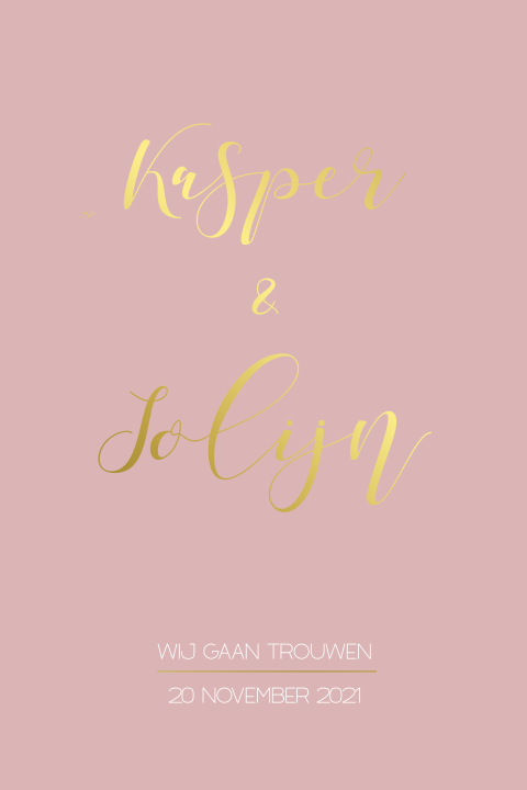 Oudroze trouwkaartje met goudfolie