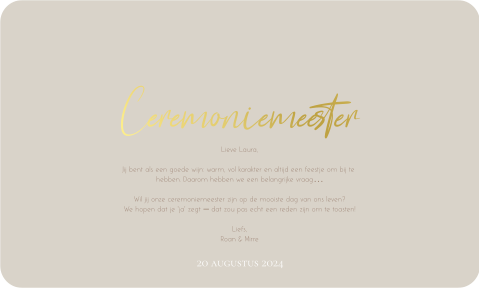 Wijnetiket liggend met verhaaltje ceremoniemeester