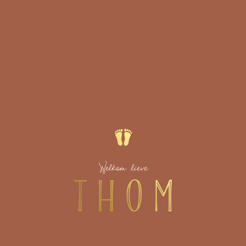 Roestbruin geboortekaartje jongen met goudfolie