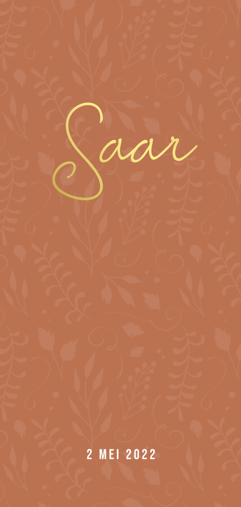 Vrolijk en lief geboortekaartje meisje roest goudfolie