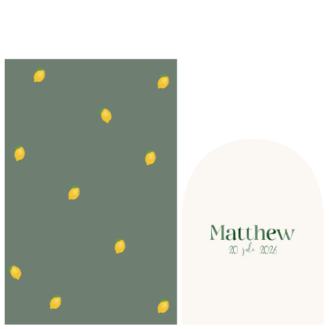 Vrolijk geboortekaartje voor een jongetje met citroentjes