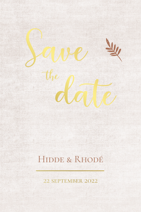 Save the date met linnenlook achtergrond en goudfolie