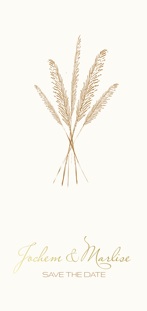 Save the date met pluimen en creme achtergrond