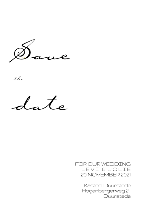 Minimalistische save the date in zwartwit