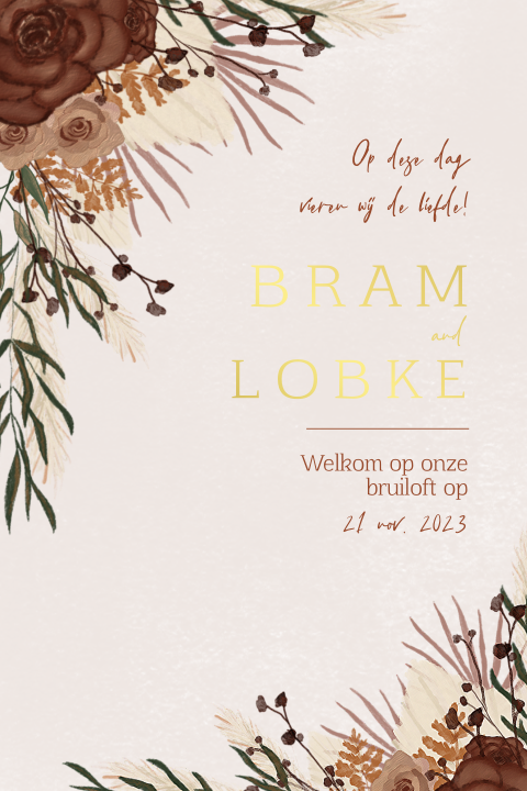 Chique trouwkaart met droogbloemen