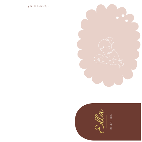 Lief geboortekaartje met bloemetje en goudfolie