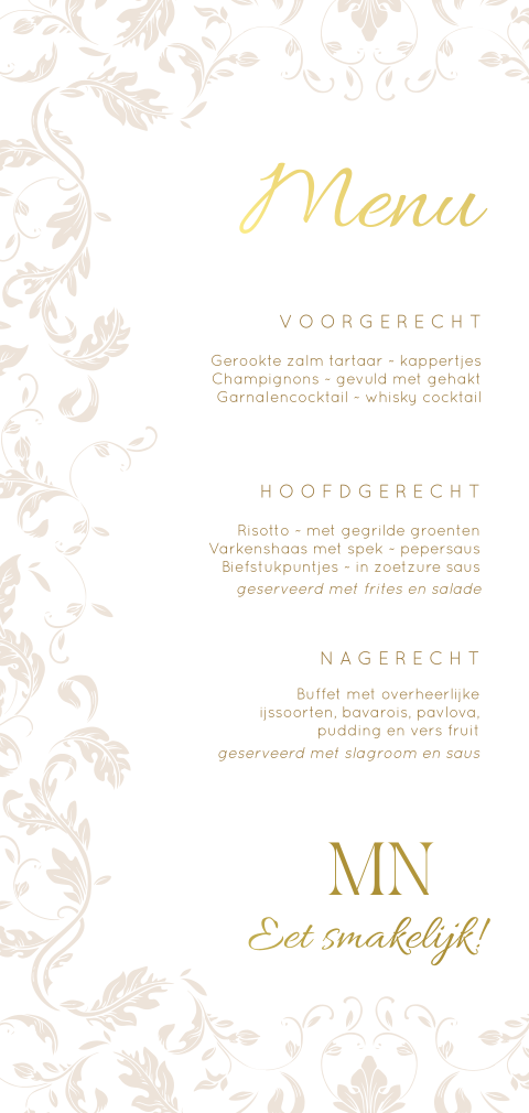 Menukaart klassiek met bloemen Soft Classic