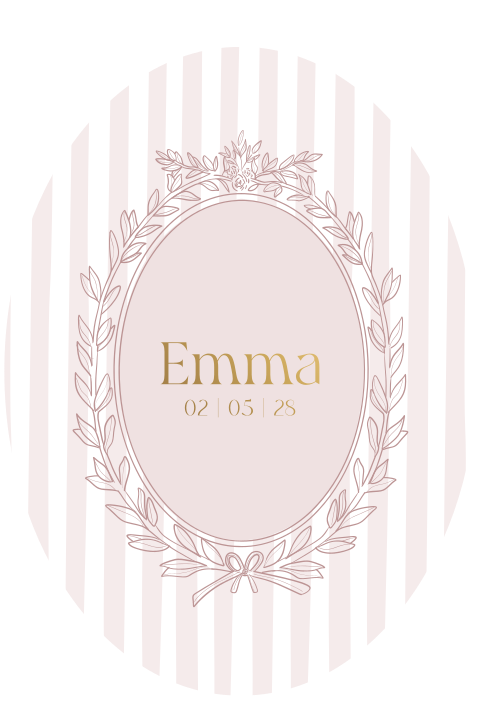 Ovaal zomers geboortekaartje met streepjes 