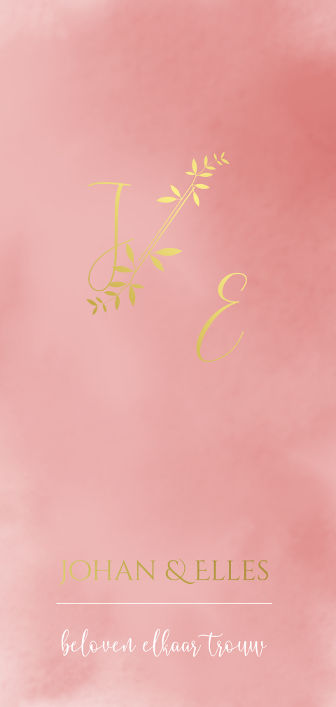 Trouwkaartje oudroze met goudfolie