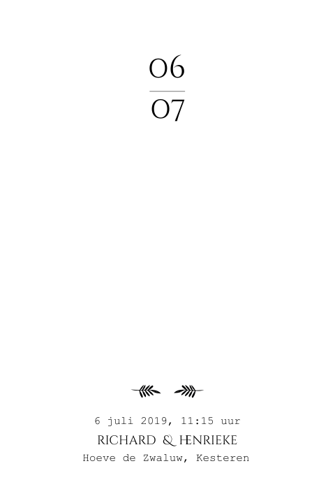 Minimalistisch zwart wit trouwkaartje